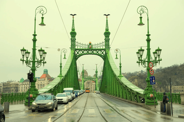 budapest hungary cars driving on the liberty bridge