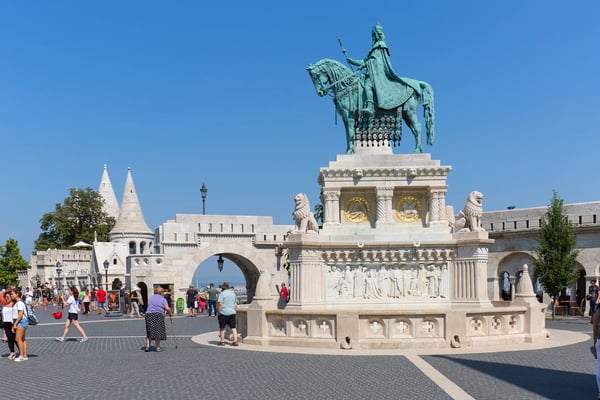budapest hungary statue of stephen i of hungary at fisherman bastion one of the 