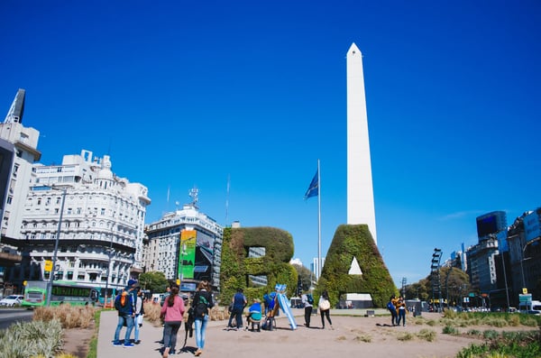 buenos aires argentina tourists in front of the famous argentinian obelisk