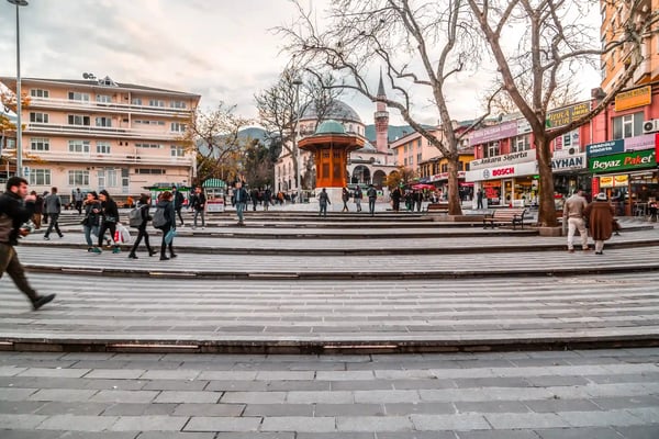 bursa turkey sehrekustu square and the bosnian turkish brotherhood fountain in turkey