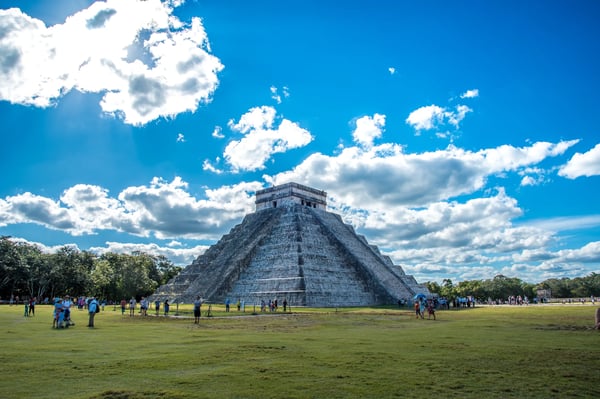 chichen itza mexican civilization with a pyramid ruins and village one of the seventh wonders of the 
