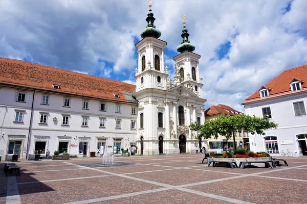 church mariahilf and square in center of graz austria