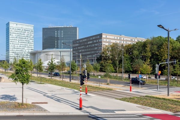 cityscape kirchberg area of luxembourg city with modern office building european union 