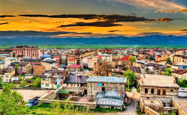 cityscape of erzurum at sunset in turkey
