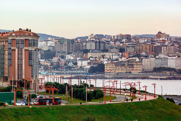 cityscape on agra do orzan district and tramway line 