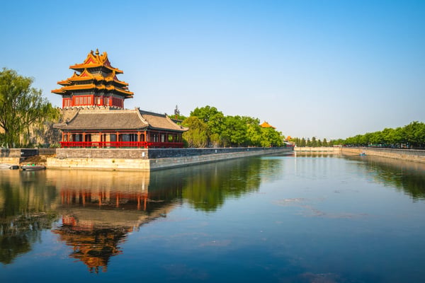 corner tower at the forbidden city beijing china 