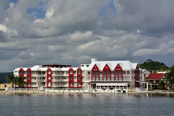 corners of the city of flores on lake peten itza in the center of guatemala
