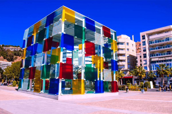 cube multi colored cube in the center of malaga