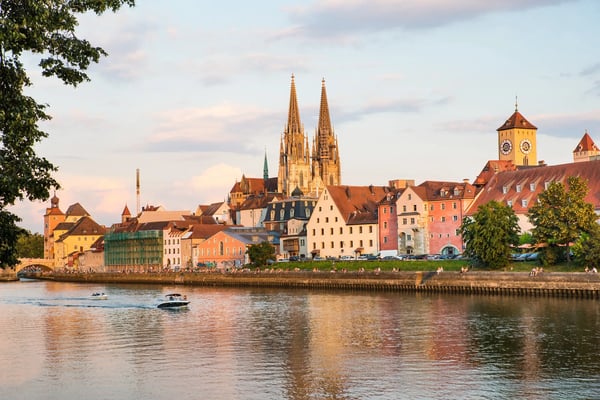 danube river shore regensburg cathedral