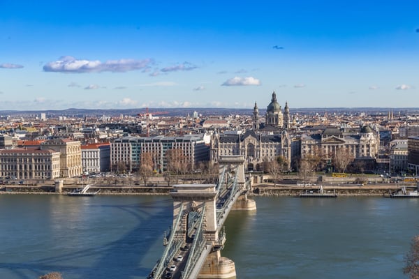 dayshot at danube river panoramic city view budapest city hungary
