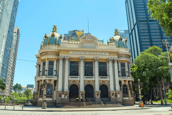 de janeiro brazil view of municipal theater from cinelandia in a sunny day in de