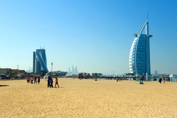 dubai united arab emirates public beach of dubai near the burj al arab hotel