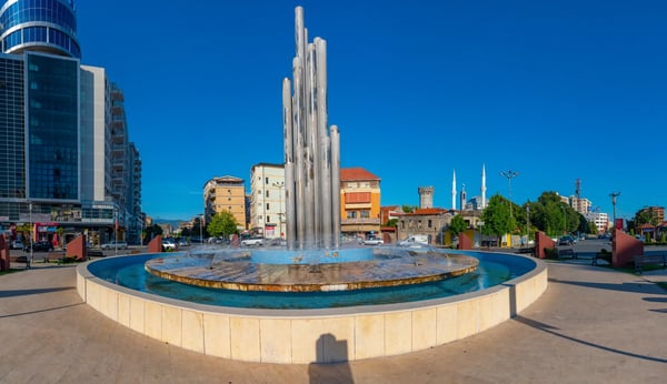 ebu bekr mosque viewed behind democracy square