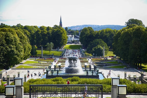 editorial oslo norway many tourist walk vigeland sculptures park in the popular