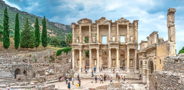 ephesus library of celsus in antique city on a sunny summer day