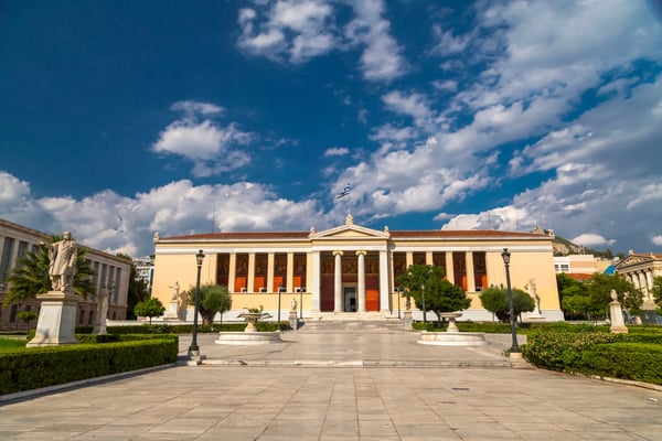 exterior view of the academy of athens in greek capital