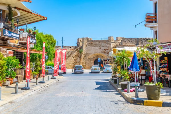 famagusta cyprus people are strolling through lima yolu street in the center of