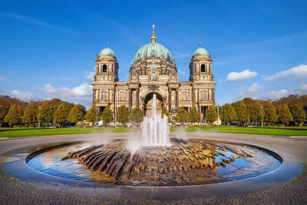 famous berlin cathedral under a blue sky