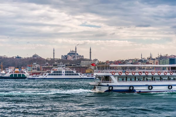 ferry sails into the bosphorus