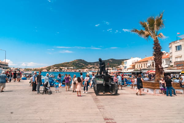 fishing boats in touristic place of aegean region in phocaea town