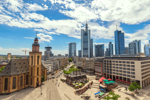 frankfurt aerial view city skyline at business district skyscraper frankfurt germany