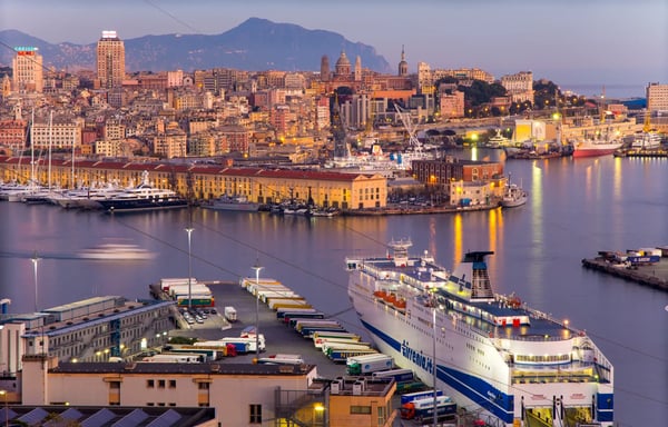 genoa harbor landscape at sunset italy europe