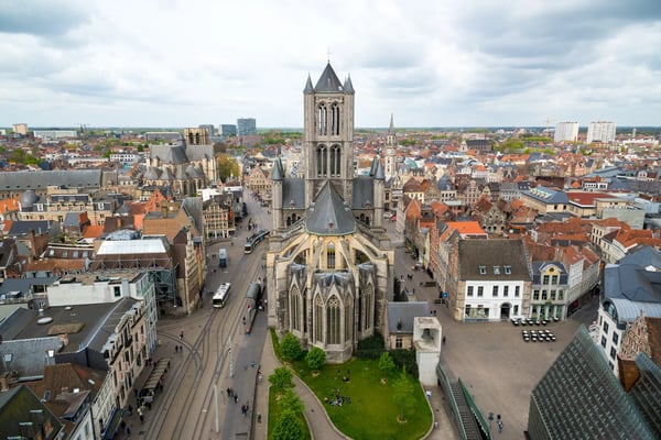 ghent belgium aerial view on the center of ghent with saint nicholas church in belgium