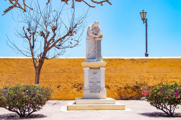 goree island senegal view to white monument at the island in africa it is small goree