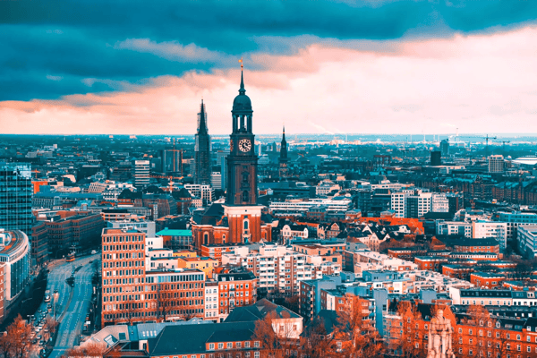 hamburg germany scenic view from dancing towers over hamburg with michel