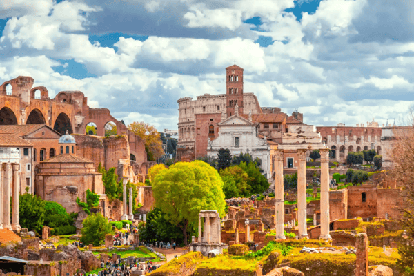historical open air museum roman forum view from capitolium hill in rome italy