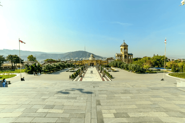 holy trinity cathedral of tbilisi sameba and buildings in old tbilisi