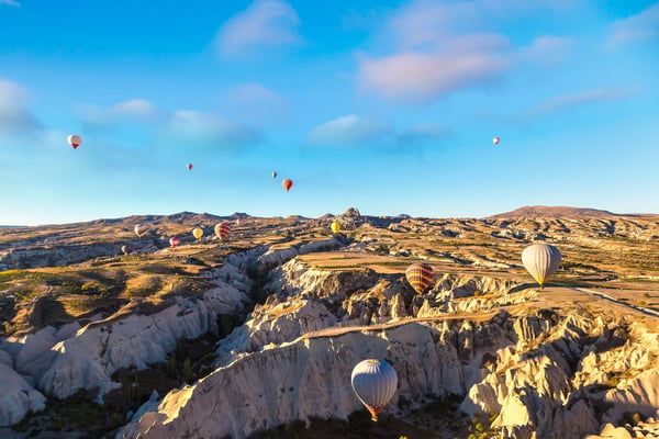 hot air balloons flight in cappadocia nevsehir turkey in a beautiful summer day