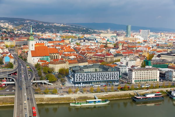 image of historical center bratislava and st martin s cathedral in the foreground