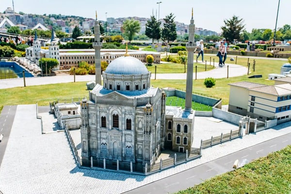 istanbul turkey reduced replica of the valide sultan mosque miniaturk park is located