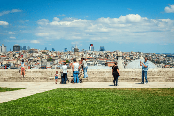 istanbul turkey tourists are visiting suleymaniye mosque and taking istanbul