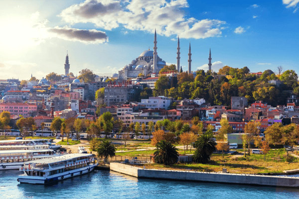 istanbul view of the eminonu pier the suleymaniye mosque and the fatih district turkey 