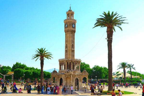 izmir turkey the tower is built in the ottoman architectural style and the square 