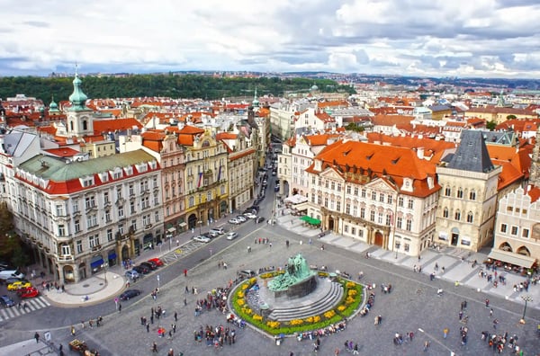 jan hus monument in old town square staromestske namesti prague czech republic 
