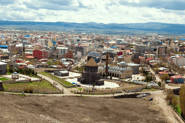 kars turkey general cityscape view of kars city from historical kars castle on cloudy