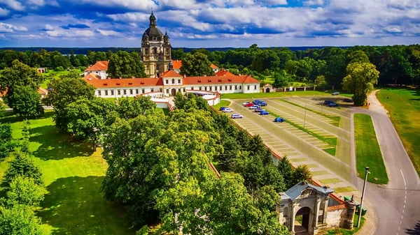 kaunas lithuania pazaislis monastery and church located on a peninsula in kaunas reservoir in the