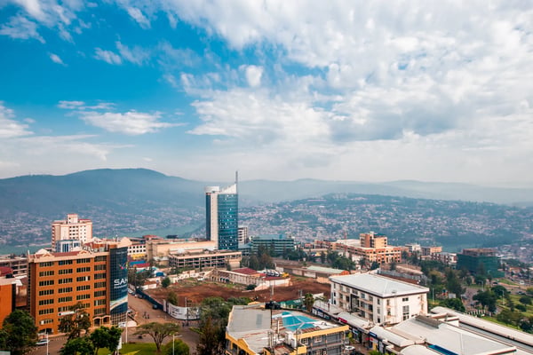 kigali rwanda a wide panoramic view looking down on the city centre with kigali