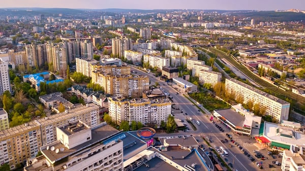 kishinev city in green spring at sunset moldova