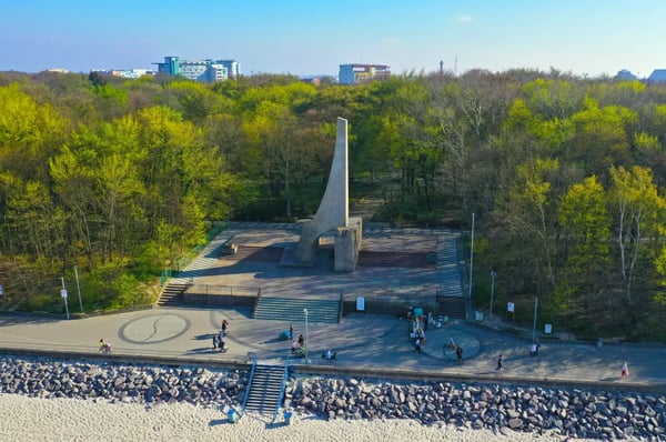 kolobrzeg poland aerial view on kolobrzeg city area of poland marriage with sea 