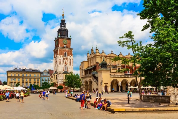 krakow poland the cloth hall and town hall tower in the main market square poland