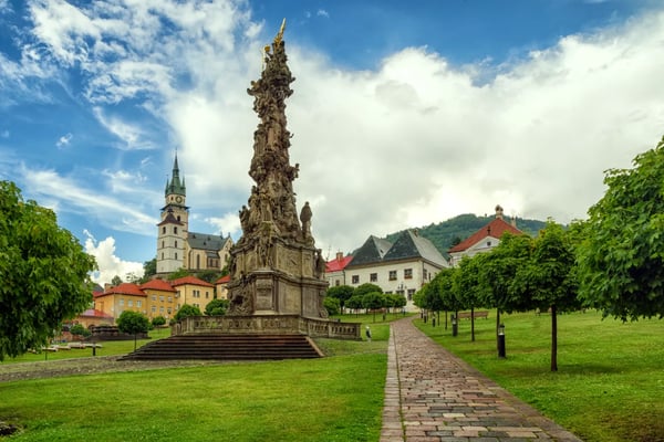 kremnica slovakia plaque column on main square at centre of city kremnica