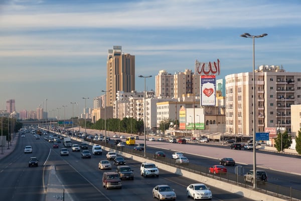 kuwait traffic the city highway in kuwait in kuwait middle east
