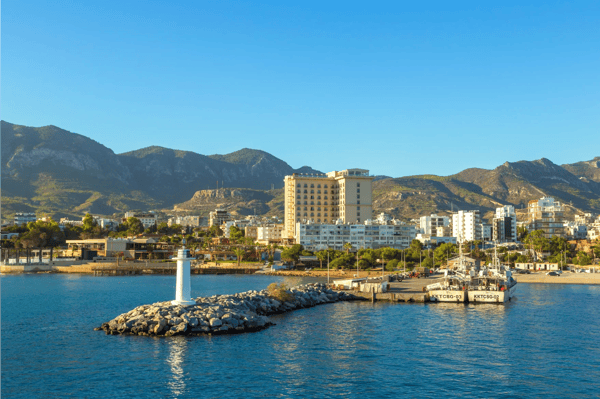kyrenia north cyprus panorama of kyrenia girne harbour in north cyprus in a beautiful 