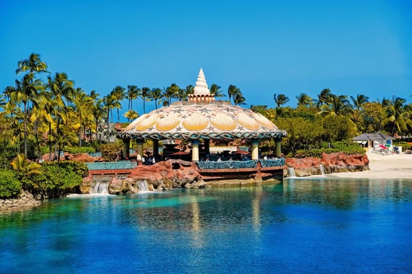 lagoon bar open air terrace under aquatic dome ceiling in nassau bahamas