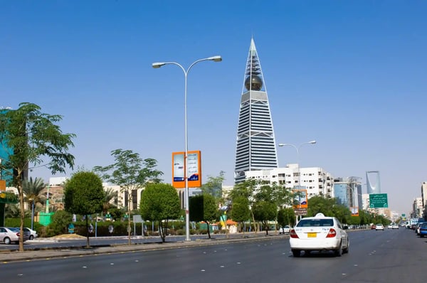 landmarks skyscrapers and buildings of riyadh saudi arabia capital city on a sunny clear day 