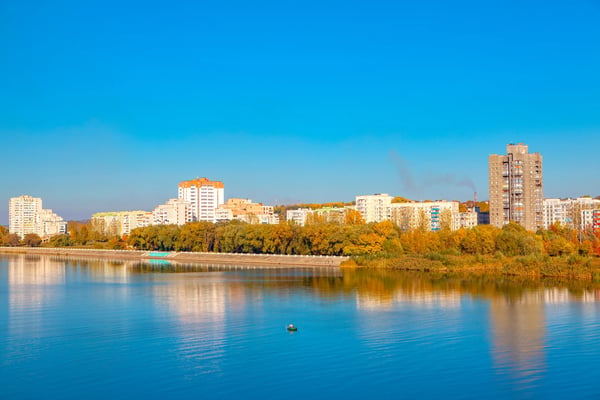 landscape with ribnita town and dniester river in transnistria 